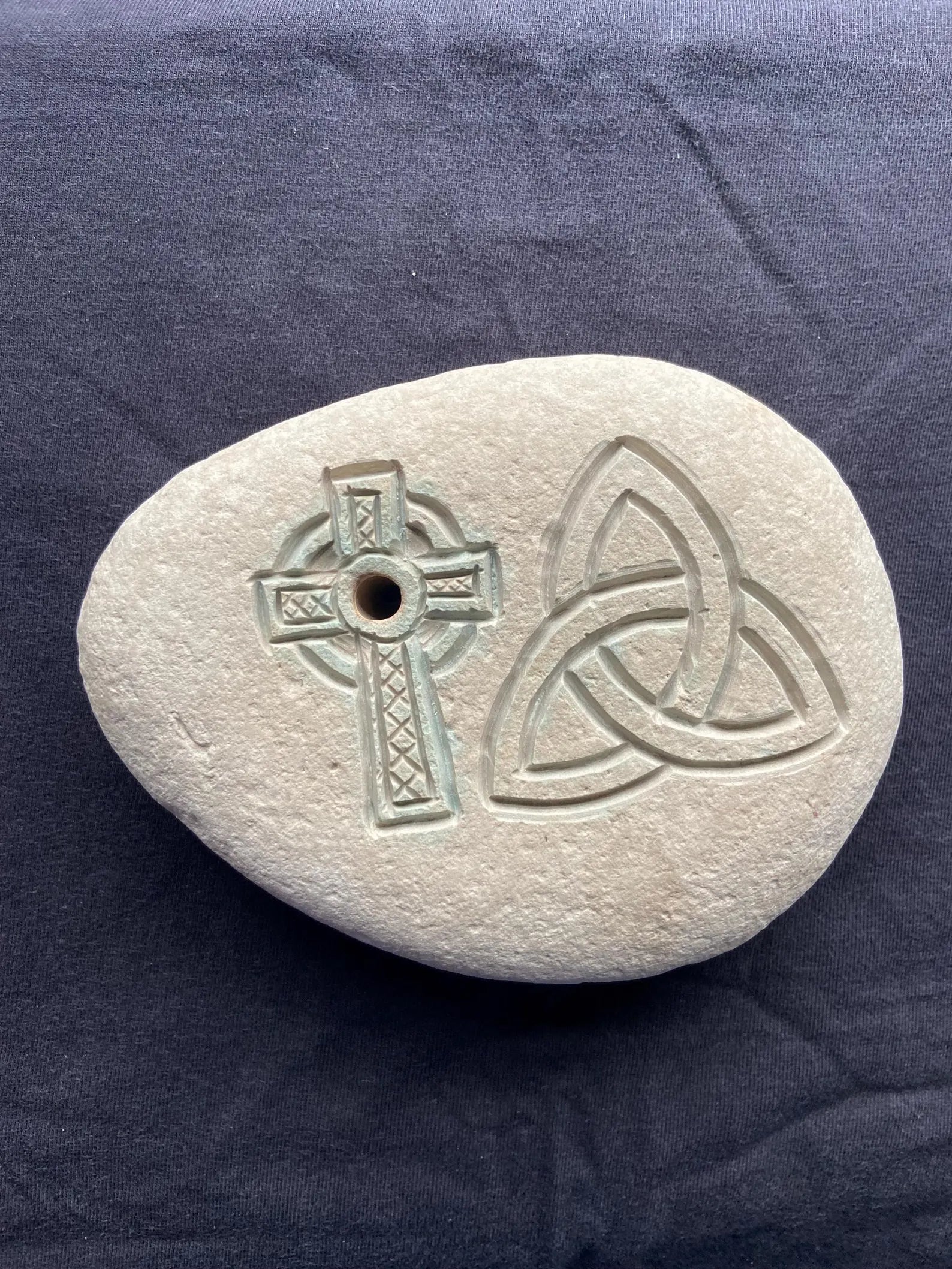 Stone Carved Celtic Triquetra Trinity Knot and Celtic Cross