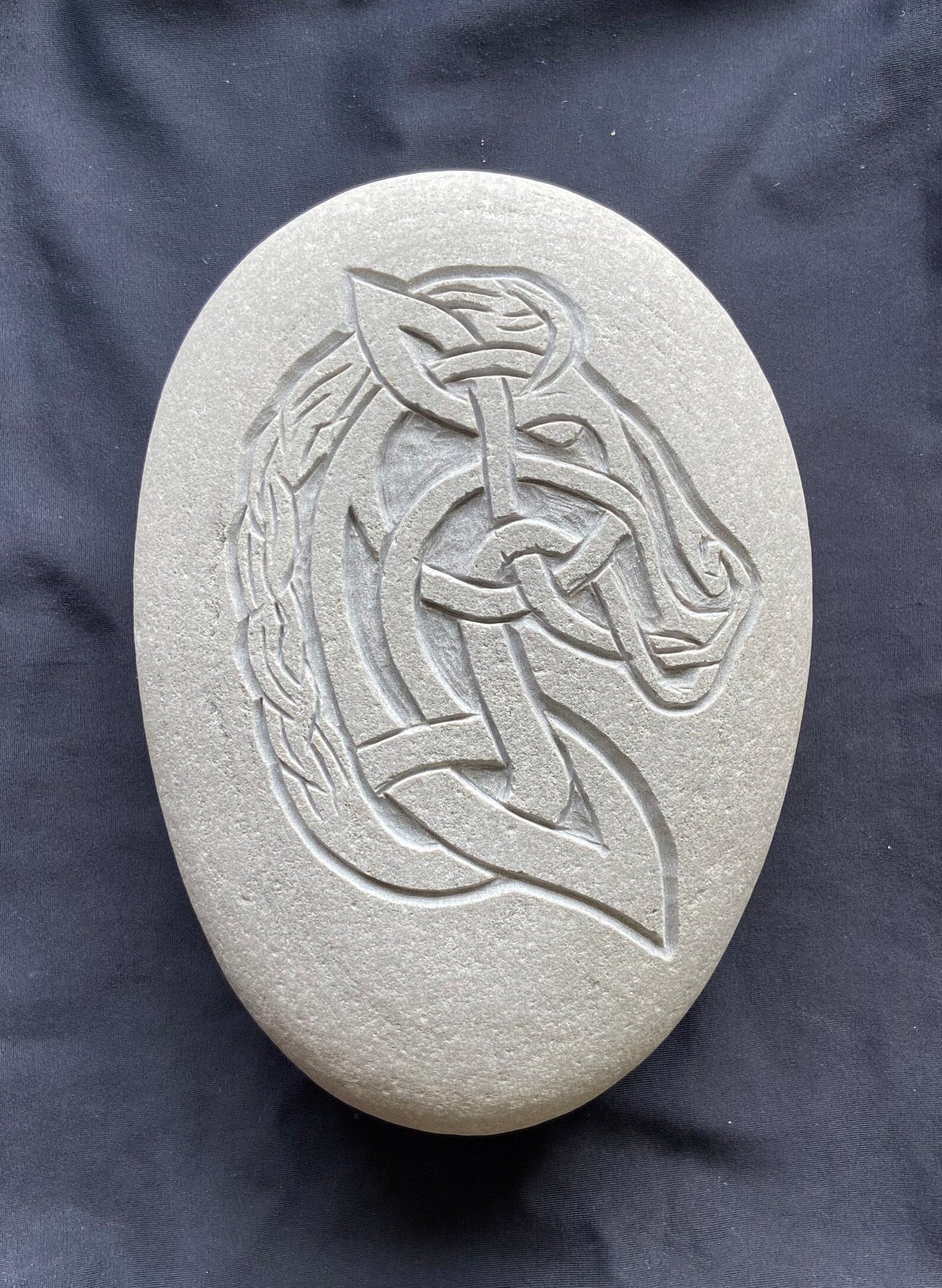 Stone Carved Celtic Horse Bust